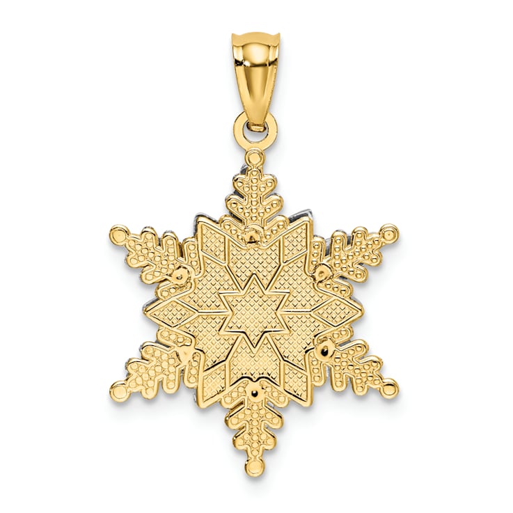 14K Two-tone Polished and Textured 2 Level Snowflake Pendant