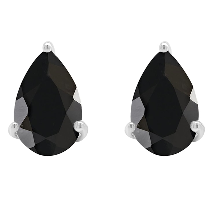 8x5mm Pear Shape Black Onyx Rhodium Over Sterling Silver Stud Earrings