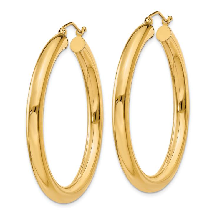 14k Yellow Gold 1 9/16" Polished Tube Hoop Earrings
