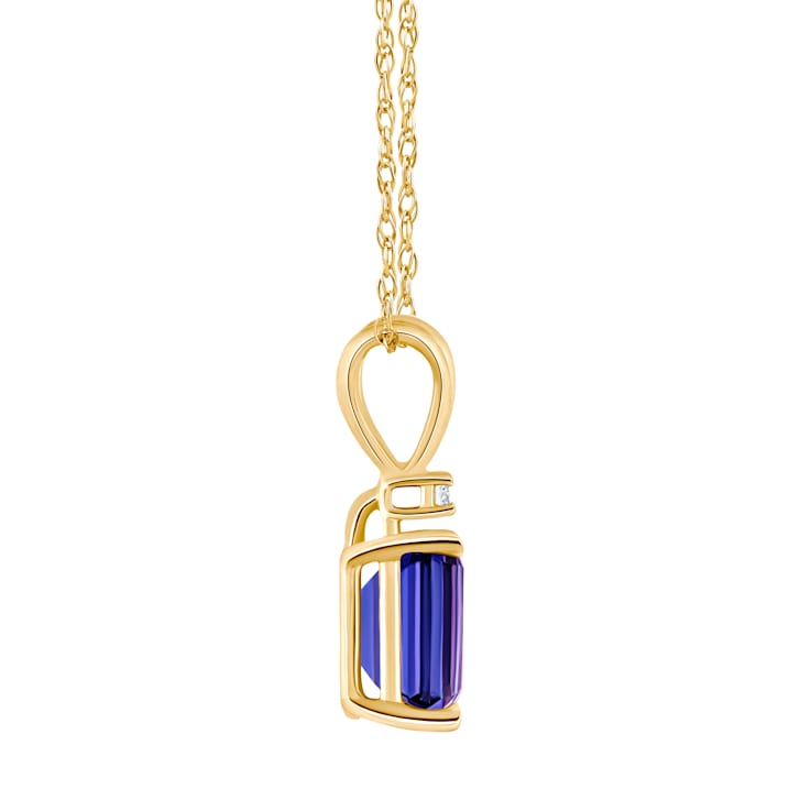 7x5mm Emerald Cut Tanzanite with Diamond Accent 14k Yellow Gold Pendant
With Chain