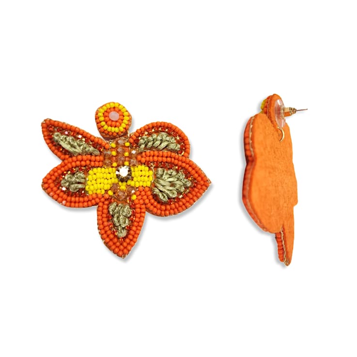 Orange Seed Beads With Clear Crystal Butterfly Earring