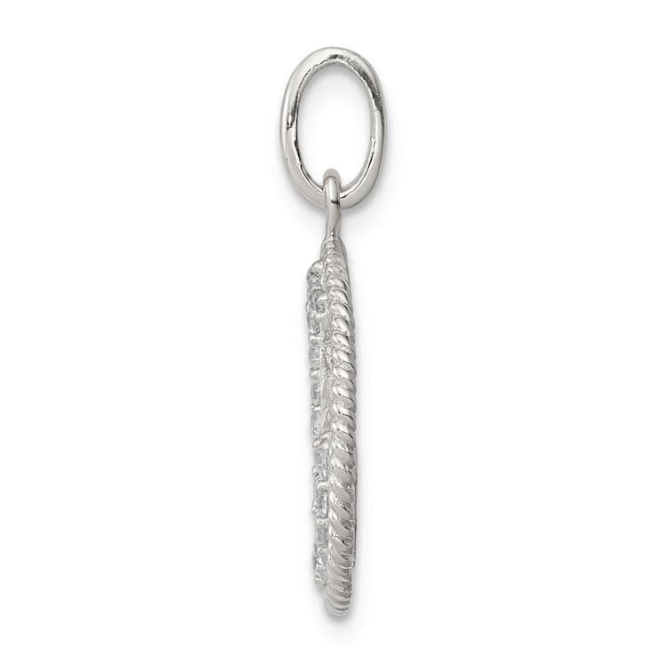 Rhodium Over Sterling Silver Polished Cubic Zirconia Anchor Pendant