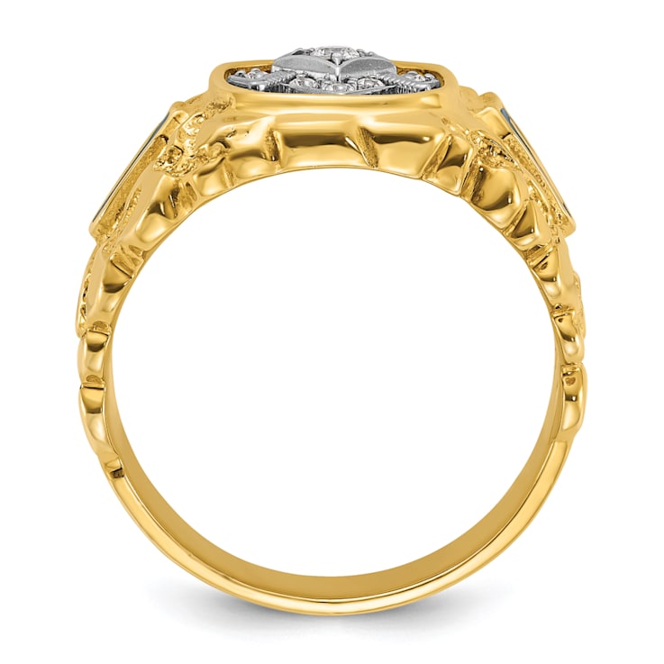 10K Two-tone Yellow and White Gold Nugget Textured Diamond Blue Lodge
Masonic Ring 0.1ctw