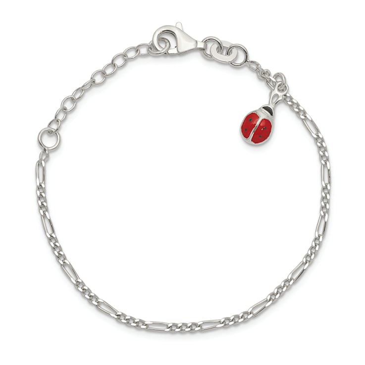 Sterling Silver Polished Enameled Ladybug with 1-inch Extensions Childrens  Bracelet - 155YTA