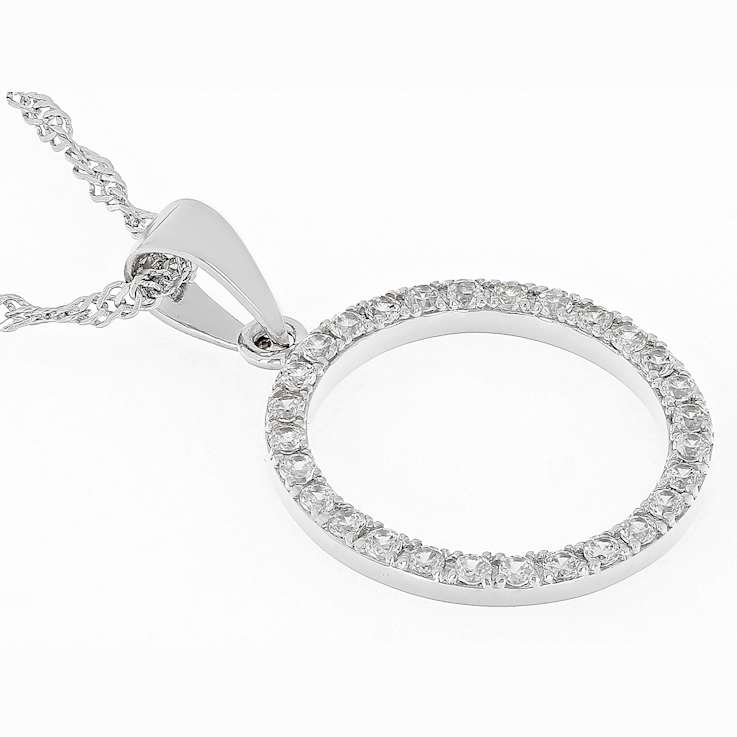 White Zircon Circle Pendant Necklace In Sterling Silver 0.50ctw