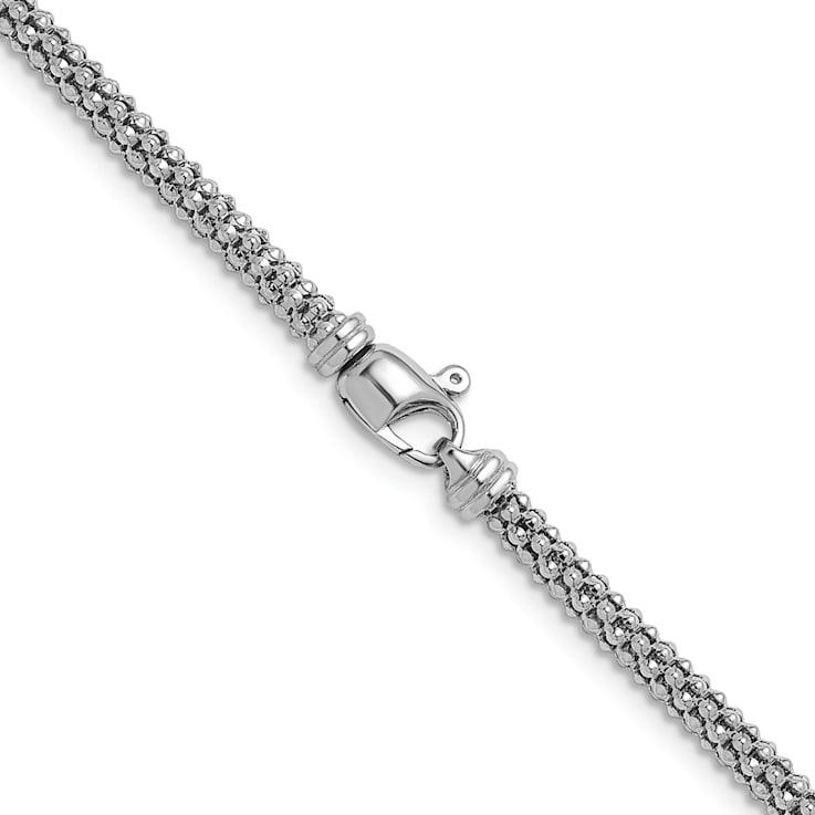 Rhodium Over Sterling Silver 4.5mm Popcorn Mesh 24 Inch Chain