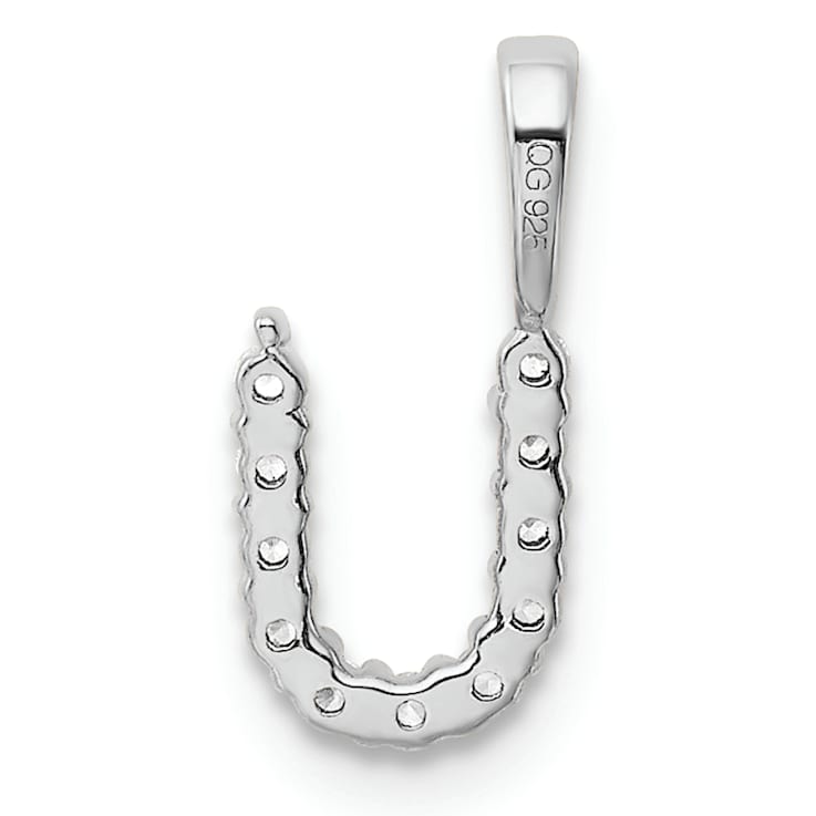 Rhodium Over 14K White Gold Lab Grown Diamond Letter U Initial Pendant
