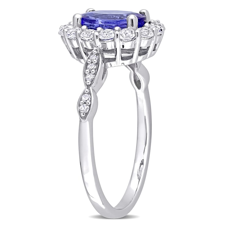 1.87ctw Tanzanite, White Topaz And Diamond Accent 14k White Gold Halo Ring