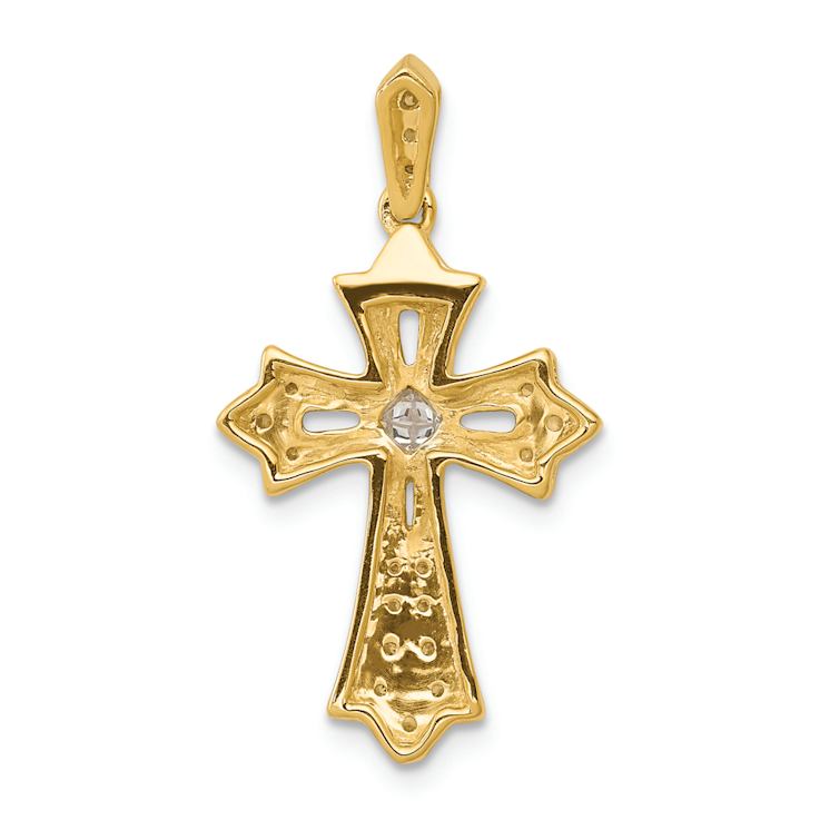 14K Two-tone Gold  Diamond Fleur-De-Lis Cross Pendant