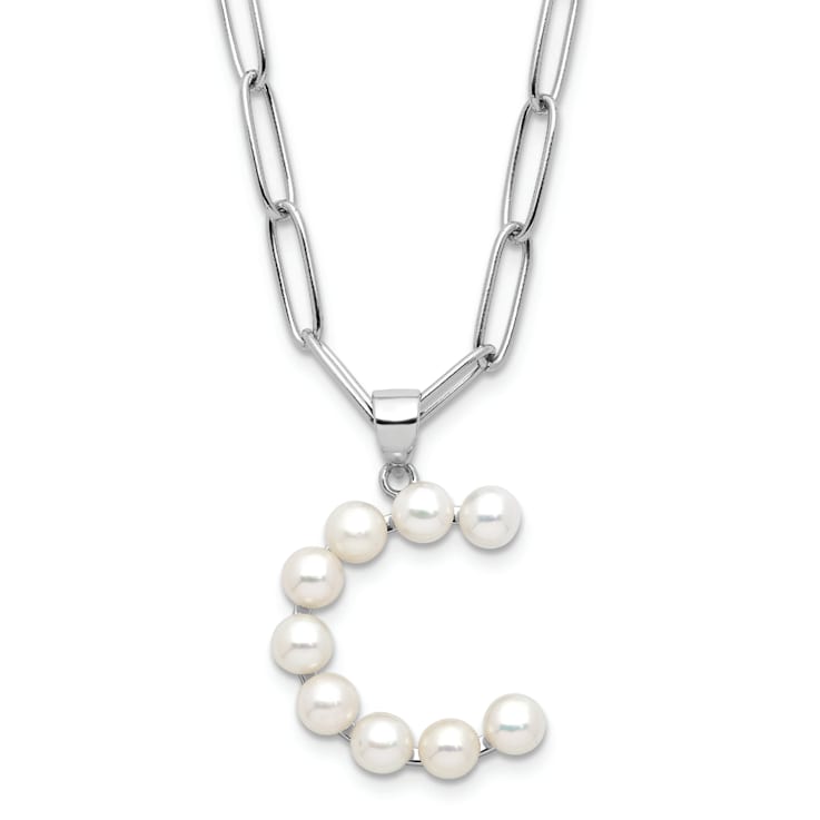 Rhodium Over Sterling Silver 3-5.5mm Freshwater Cultured Pearl LETTER C
18-inch Necklace