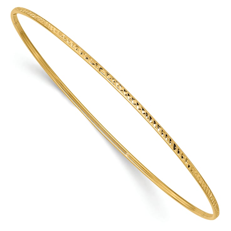 14K Yellow Gold 1.5mm Diamond-cut Slip-on Bangle Bracelet