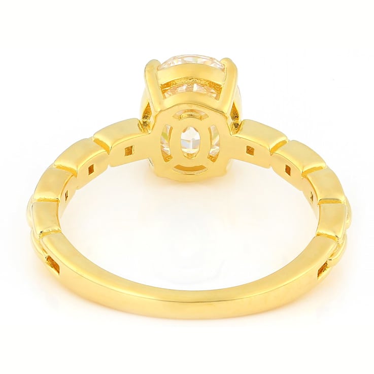 Diamond Simulant Oval Solitaire With Link Detail Band Ring In 18K Gold
Over Sterling Silver 2.25ct