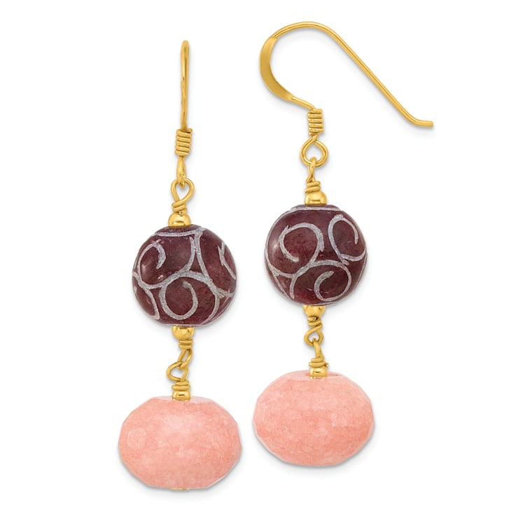 14K Gold Over Sterling Silver Polished Peach and Red Jadeite Swirl
Dangle Earrings