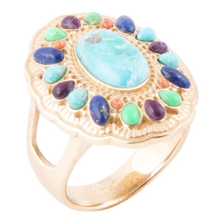 Barse Jewelry Multi-Gemstone Gold Tone Concho Statement Ring