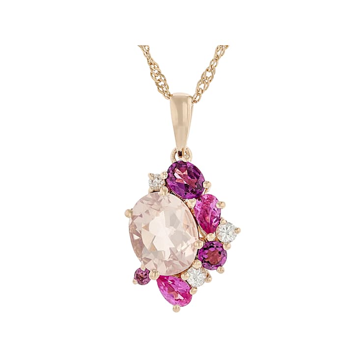 Rose Quartz, Rhodolite, Lab Pink Sapphire And White Zircon Pendant
Necklace In 18K Rose Gold Over Sterling Silver 3.35ctw