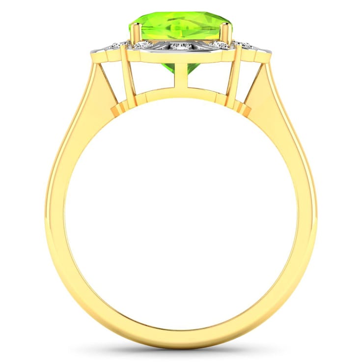 Green Peridot and White Diamond 14K Yellow Gold Halo Ring 2.11 ctw