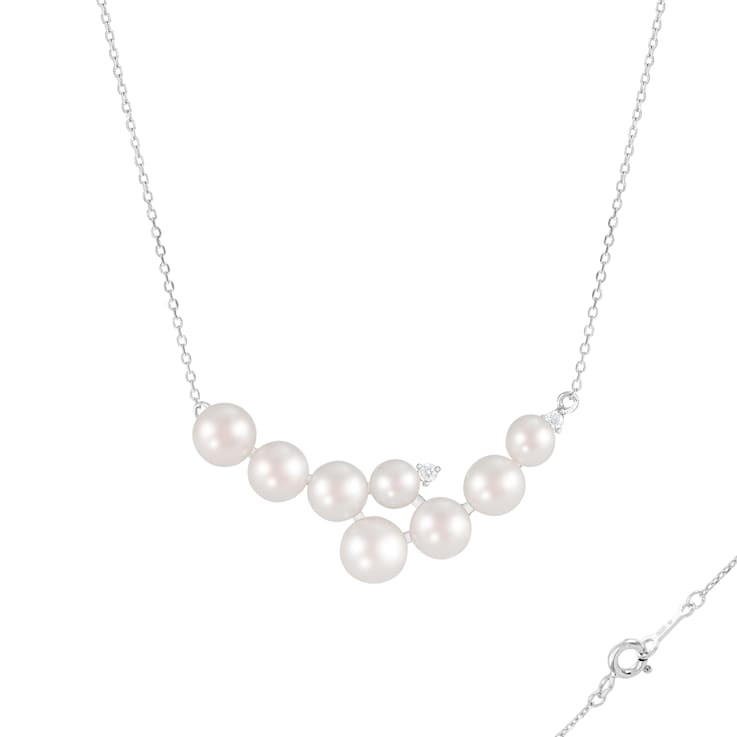 5-5.5mm White Cultured Freshwater Pearl Sterling Silver Pendant W/Chain