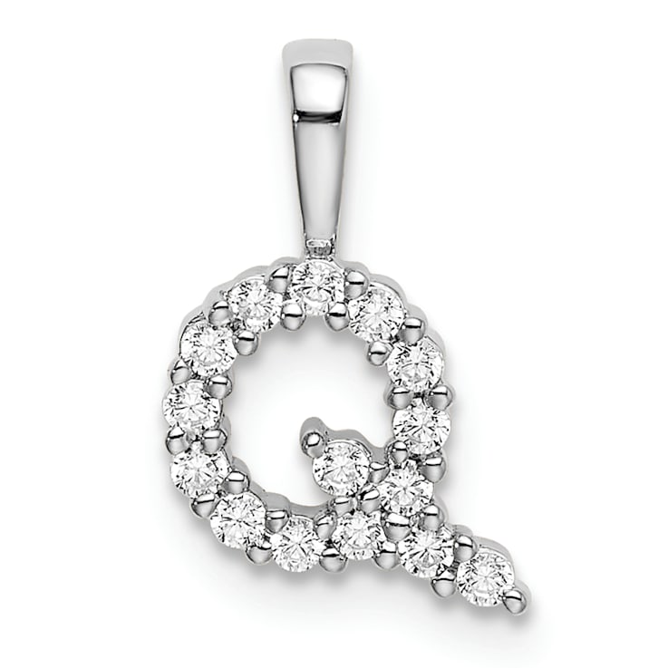 Rhodium Over 14K White Gold Lab Grown Diamond Letter Q Initial Pendant