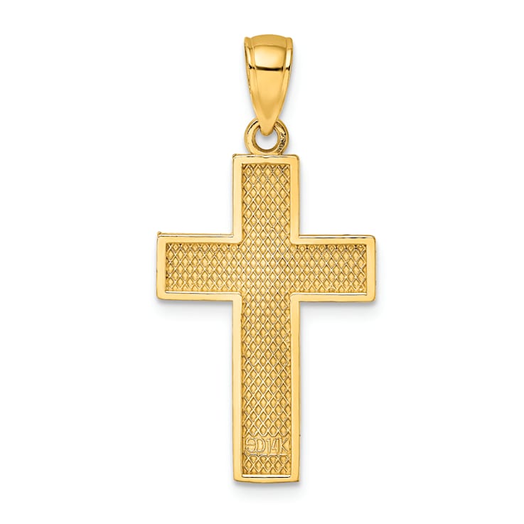 14k Yellow Gold Textured Block Cross Pendant