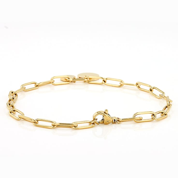 Paperclip Link Bracelet With Disc Charm In Gold-Tone 4mm
