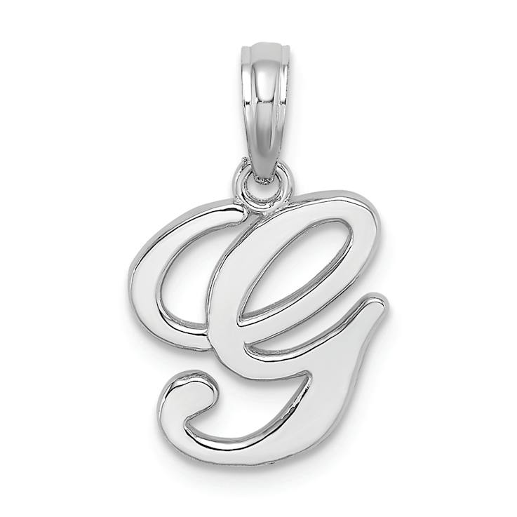 Rhodium Over 14k White Gold Polished Script Letter G Initial Pendant