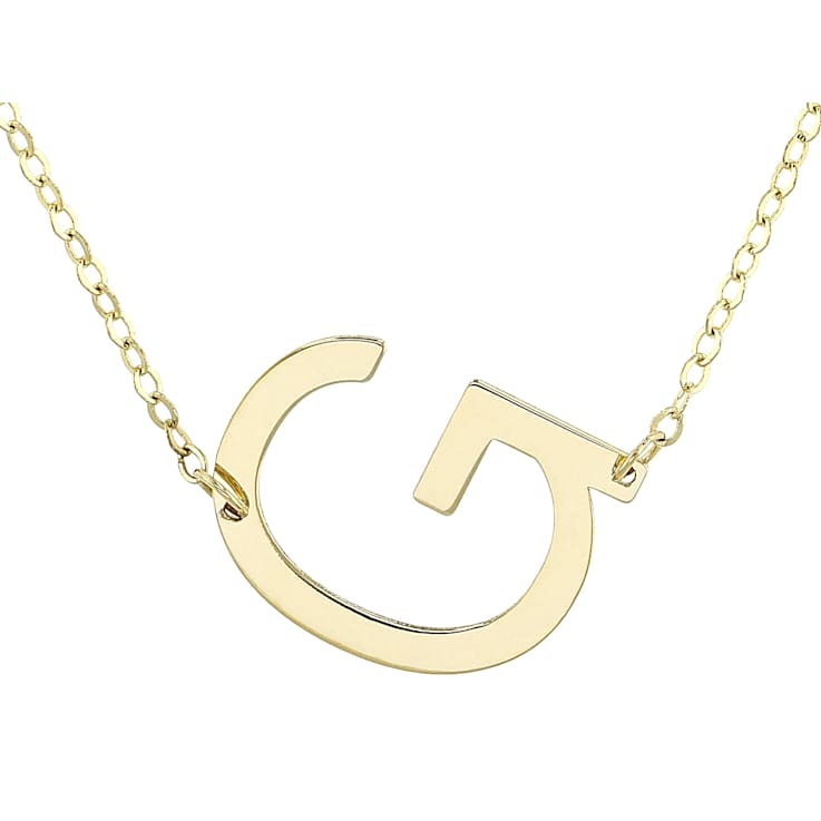 Sideways Initial G Necklace In Solid 14K Yellow Gold 18 Inch