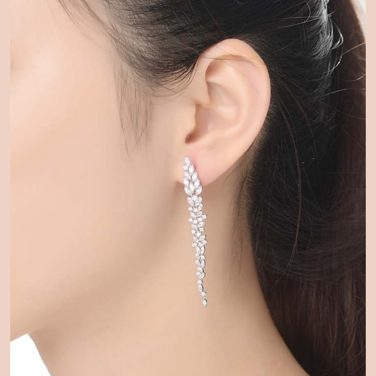 CZ Leaf-Accent Dangle Earrings In Sterling Silver