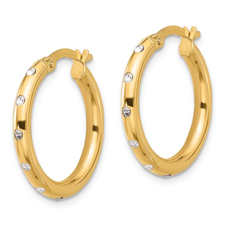 14k Yellow Gold Polished 13/16" Cubic Zirconia Hoop Earrings