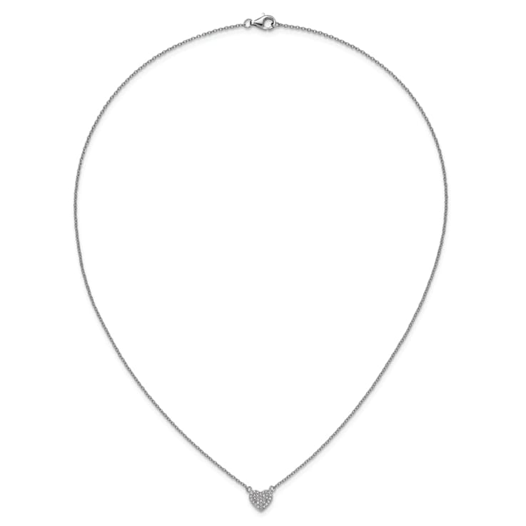 Rhodium Over Sterling Silver Polished Pave Cubic Zirconia Heart Necklace