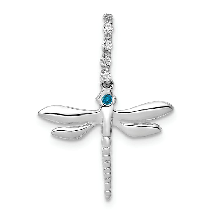 Rhodium Over 14k White Gold Blue and White Diamond Dragonfly Pendant