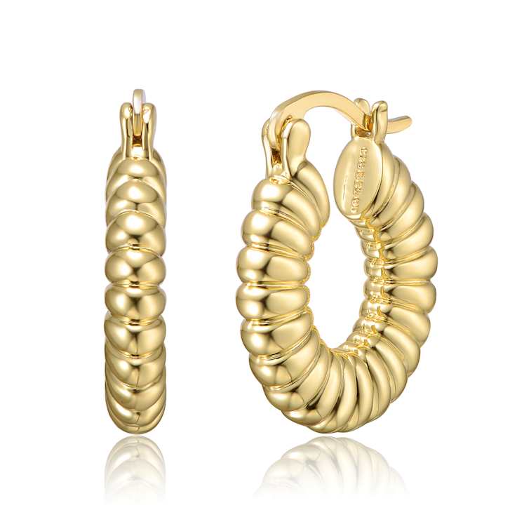 Ribbed Tubular Hoop Earrings In 14K Gold Over Brass