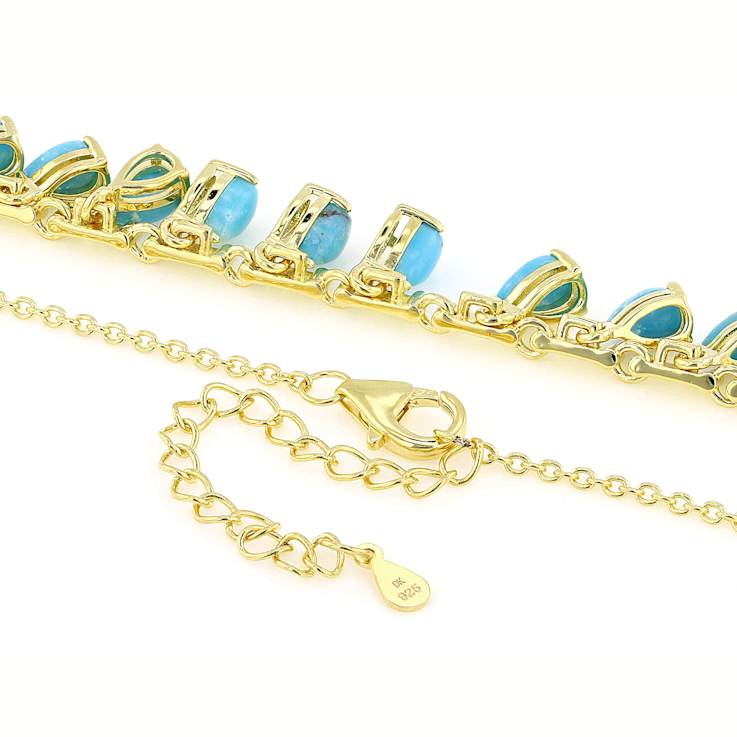 Turquoise Dangle Station Necklace In 18K Gold Over Sterling Silver