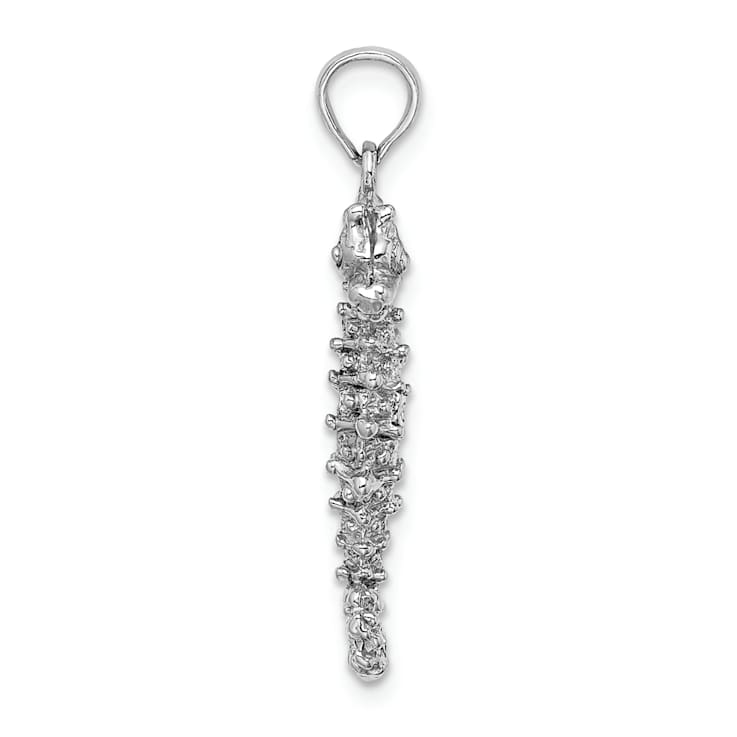 Rhodium Over 14k White Gold 3D Textured Seahorse Pendant