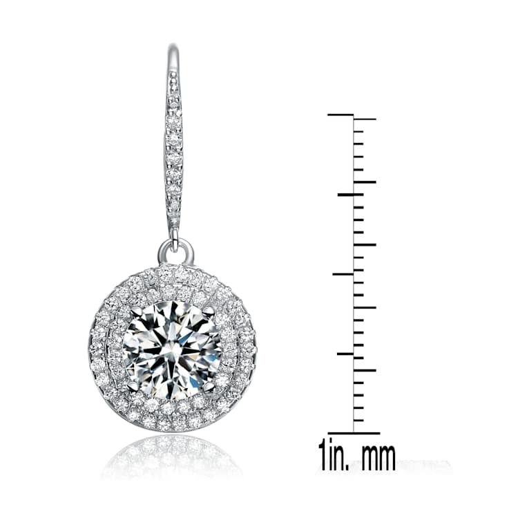 CZ Halo Drop Earrings In Sterling Silver