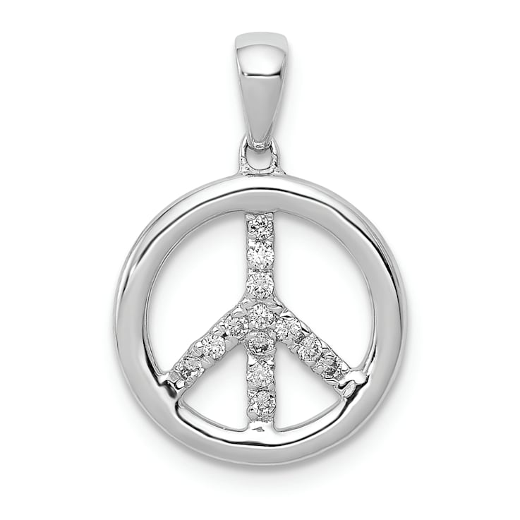 Rhodium Over 14k White Gold Diamond Peace Sign Pendant