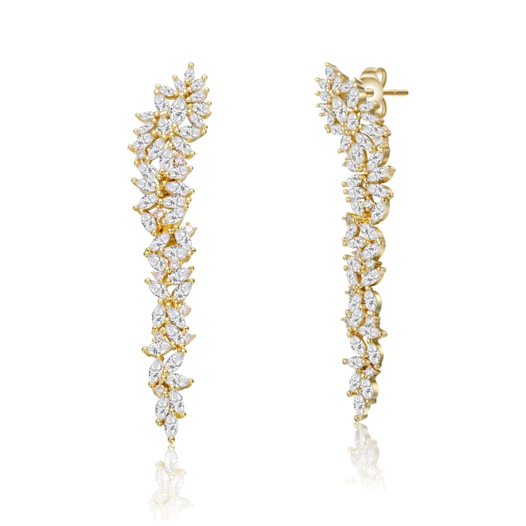 CZ Waterfall Cluster Linear Drop Earrings In 14K Gold Over Brass