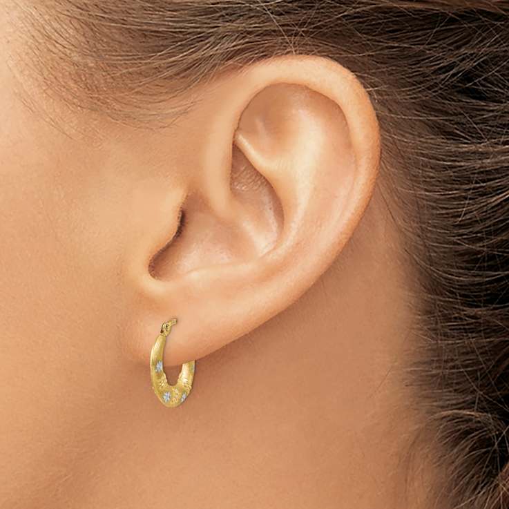 14k Yellow Gold and Rhodium Over 14k Yellow Gold 9/16" Satin
Diamond-Cut Hoop Earrings