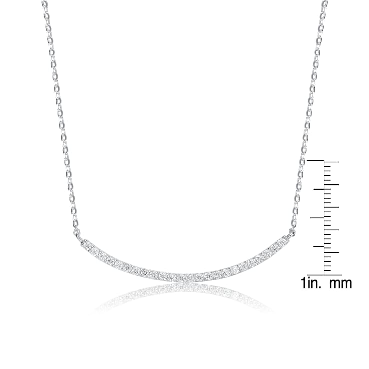 Curved CZ Bar Necklace In Sterling Silver