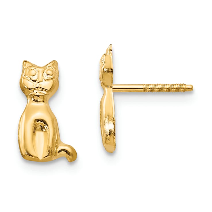 14K Yellow Gold Cat Earrings