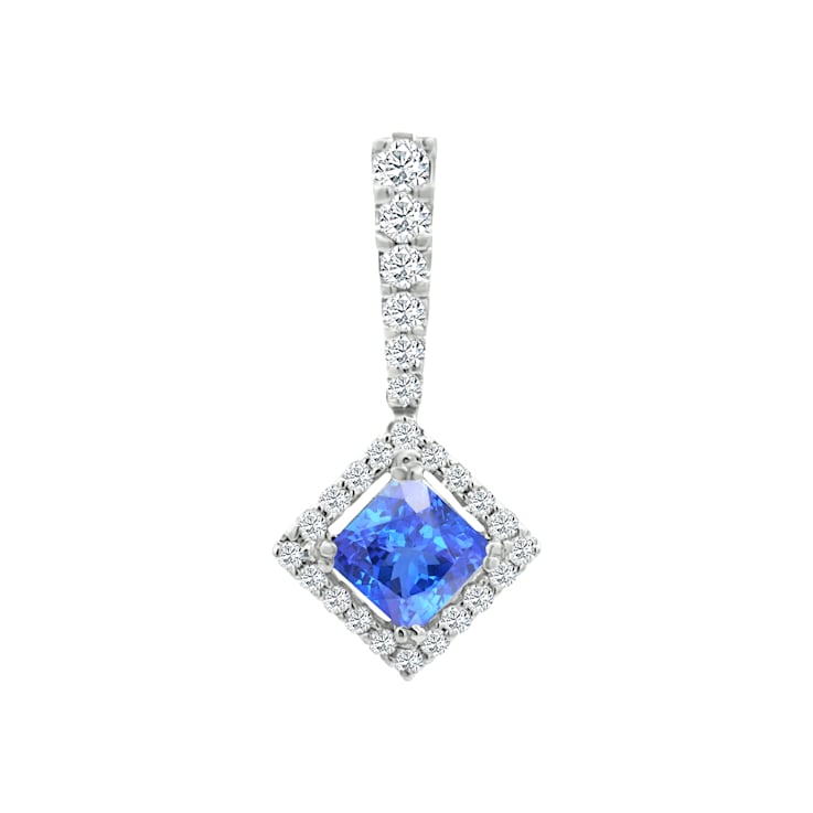 14K White Gold Princess Cut Tanzanite and Diamond Pendant 1.20ctw