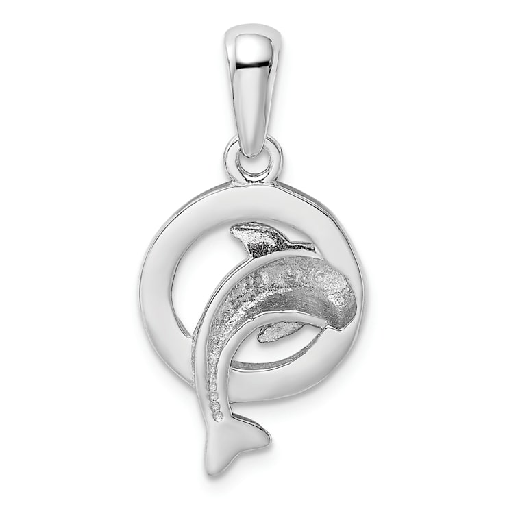 Rhodium Over Sterling Silver Blue Inlay Lab Created Opal Dolphin Pendant