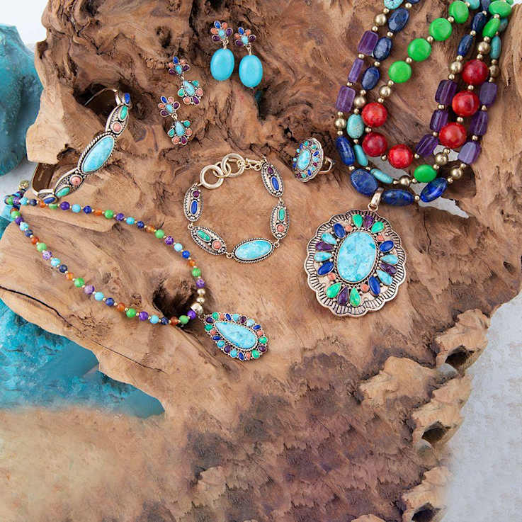 Barse Jewelry Multi-Gemstone Gold Tone Concho  Link Bracelet