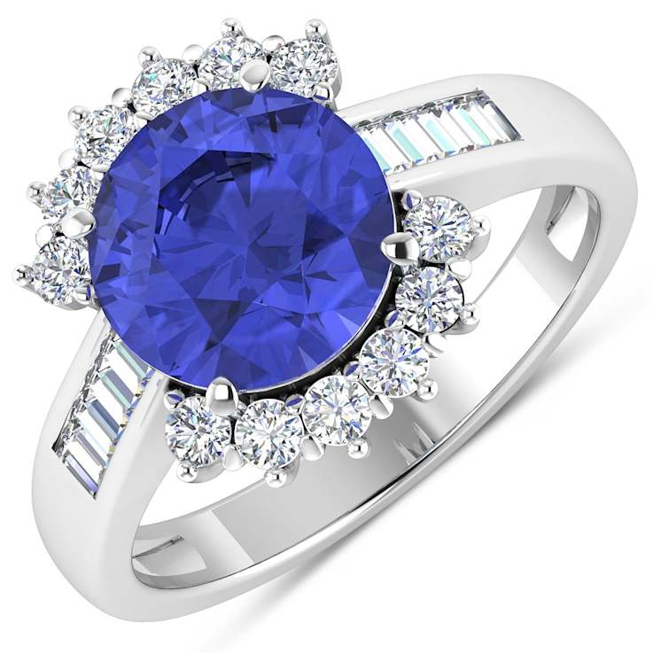 3.15ctw Violet Tanzanite and Diamond 14K White Gold Halo Ring