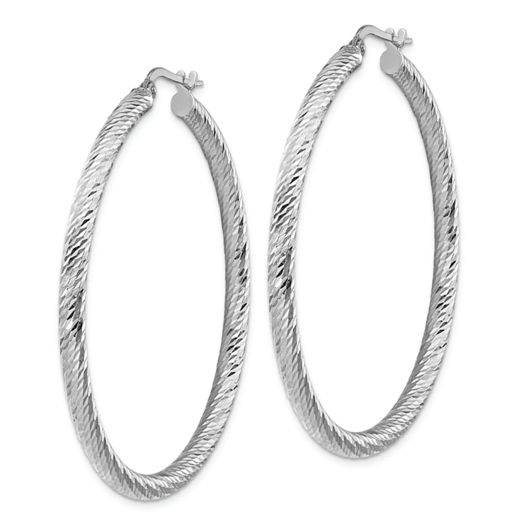 Rhodium Over 14k White Gold Diamond-cut 1 15/16" Round Hoop Earrings
