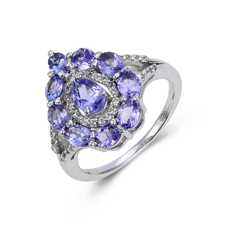 Tanzanite and White Topaz Sterling Silver Cluster Ring