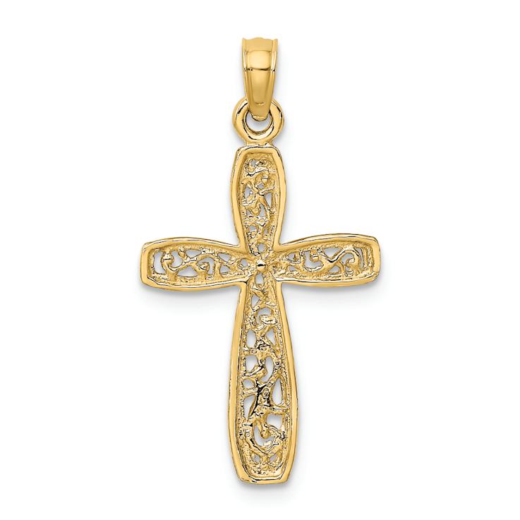 14k Yellow Gold Cross with Filigree Center Charm