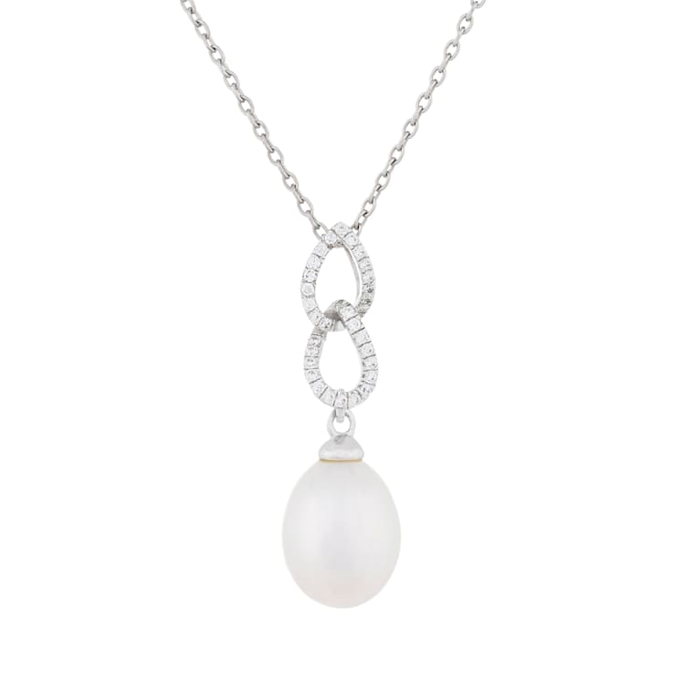 9-10mm White Cultured Freshwater Pearl Sterling Silver Pendant W/Chain