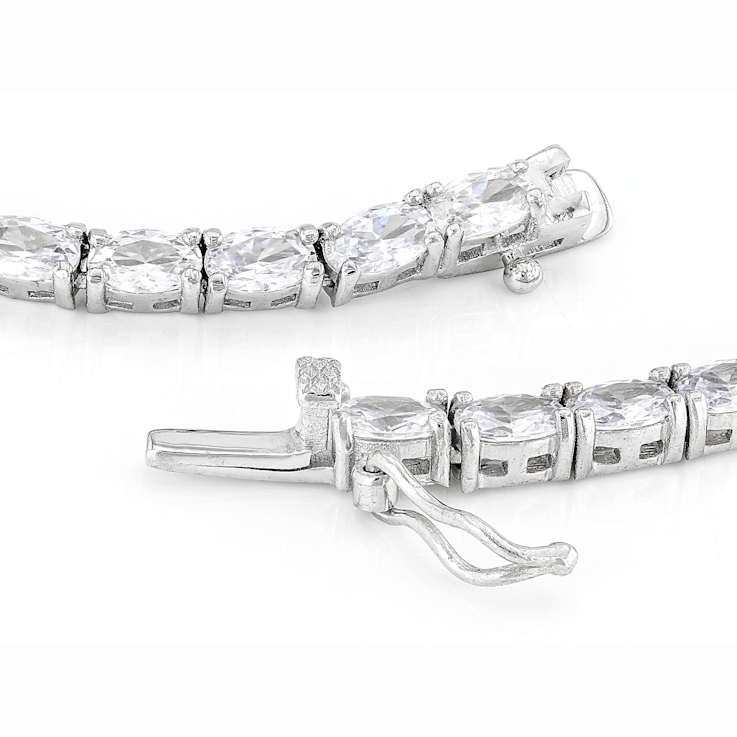 Oval CZ Tennis Necklace In Sterling Silver