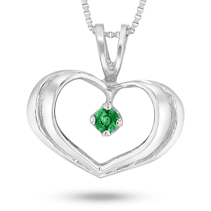 0.05ct Emerald Heart Pendant in 14k White Gold