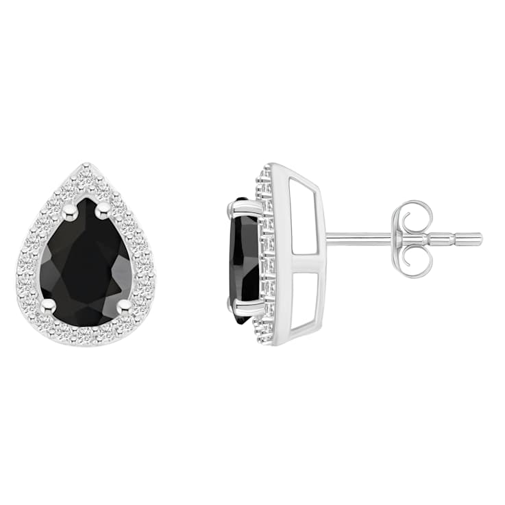 7x5mm Pear Shape Black Onyx And Created White Sapphire 10k White Gold
Halo Stud Earrings